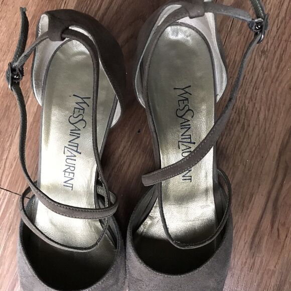 Yves Saint Laurent 7 M Taupe Suede Pumps Crisscross Straps Low Heel Italy YSL - Picture 8 of 8